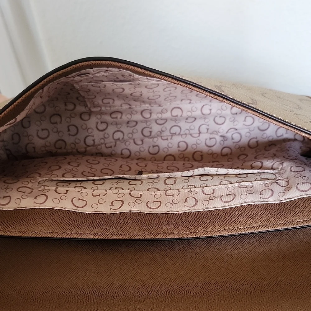 GUESS Y2K Logo Baguette Bag Brown Monogram Shoulder Purse Gold Hardware - Picture 9 of 14
